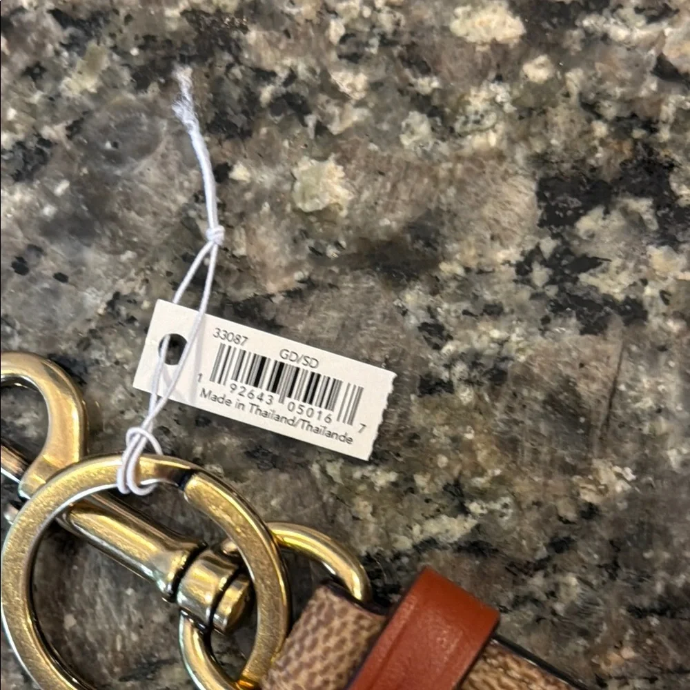 Coach Signature Charm Loop keychain key ring fob Brown and Gold tea rose NWT